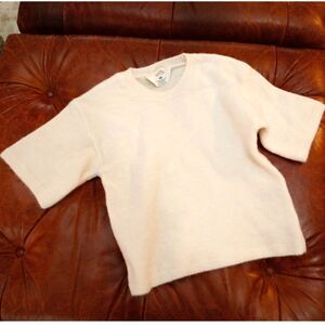 H&M Girls 8 10Y Cream Fuzzy Sweater Kids Soft Knit Short Sleeve Top
